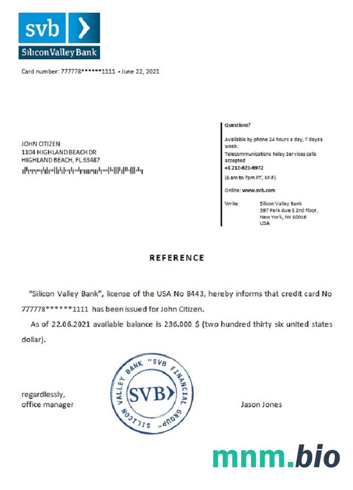 Przykład referencyjny USA Silicon Valley Bank w formatach Word i PDF